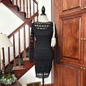 Jump Black Lace Mesh Cut Out Long Sleeve Bodycon Vintage Y2k Dress Homecoming